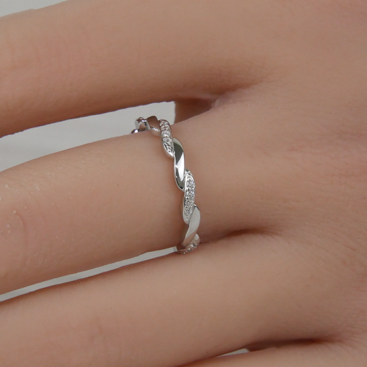 Silver Subtle Braid Ring with Zirconia Ring