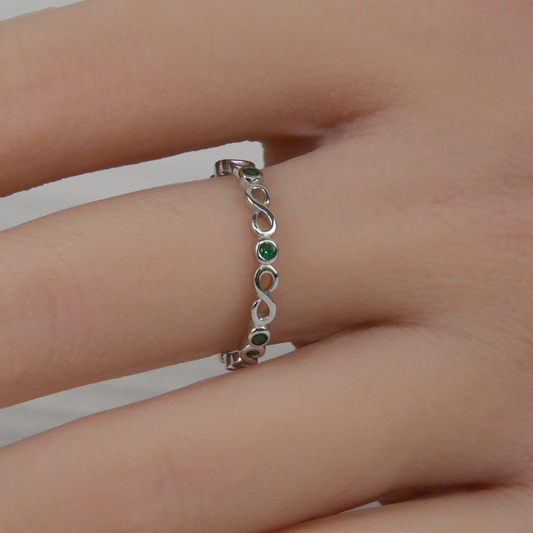 Silver Infinity Loops Delicate Emerald Zirconia Ring