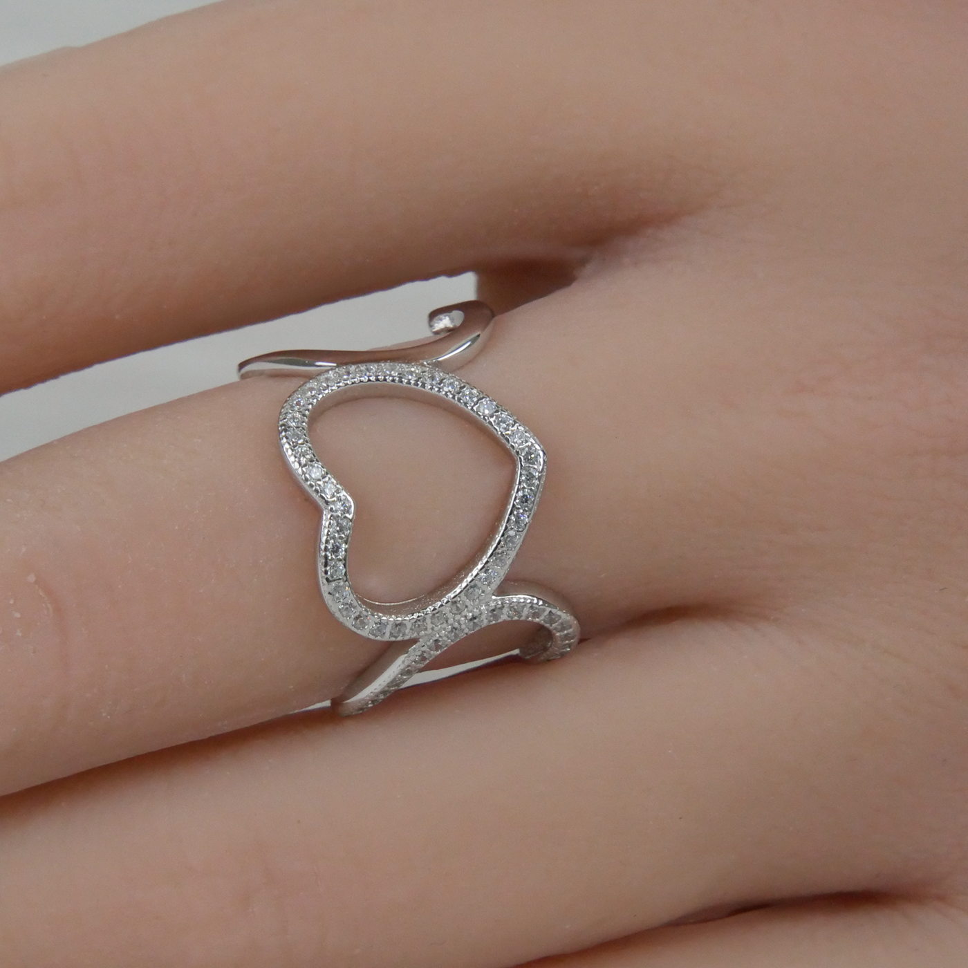 Silver Zirconia Hearts Ring