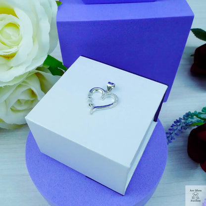 Silver "Love" heart shape pendant with white Zirconia gems Just Silver Jewellery