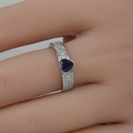 Silver Sapphire Heart Zirconia Ring