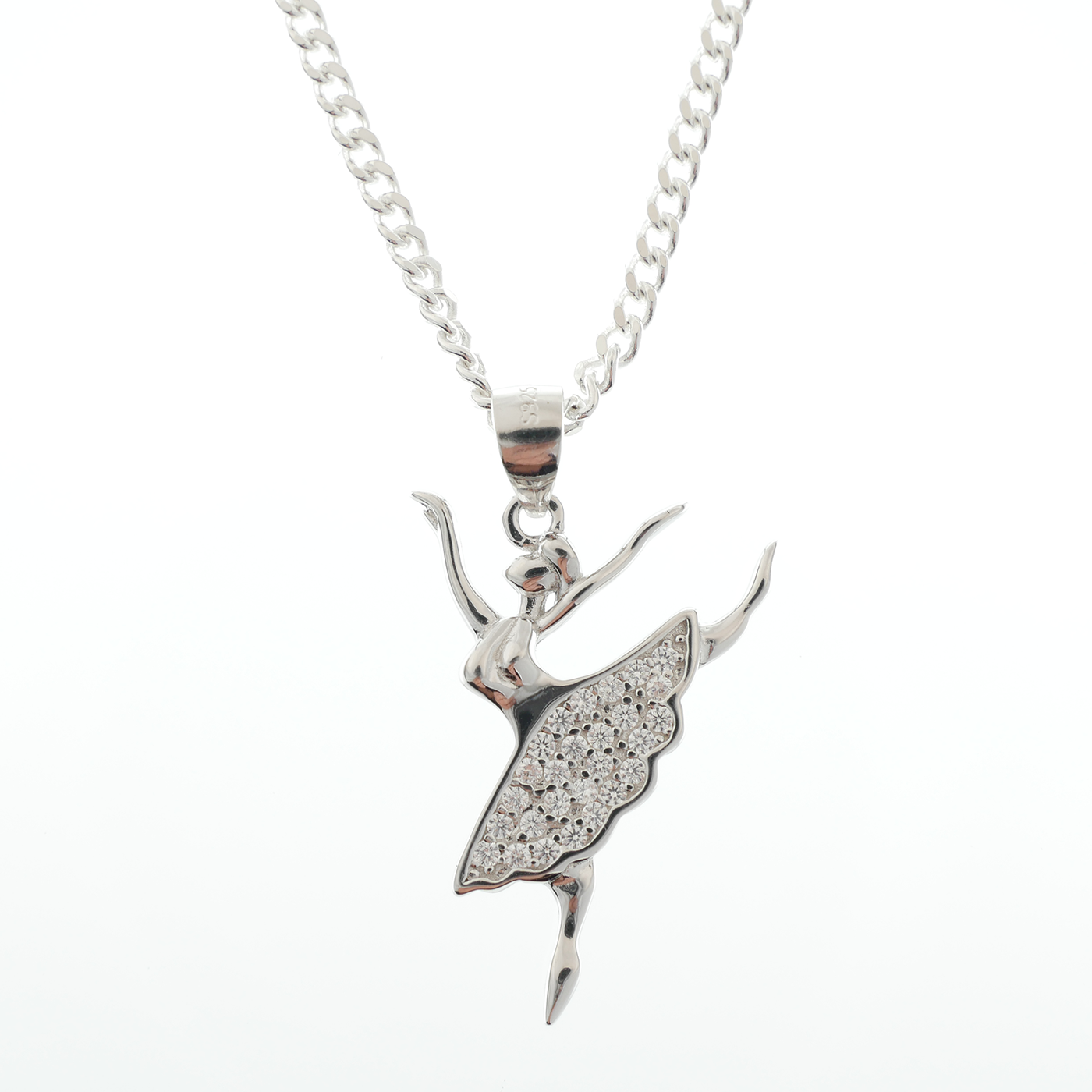 "Dancing Ballerina" pendant with white Zirconia gems