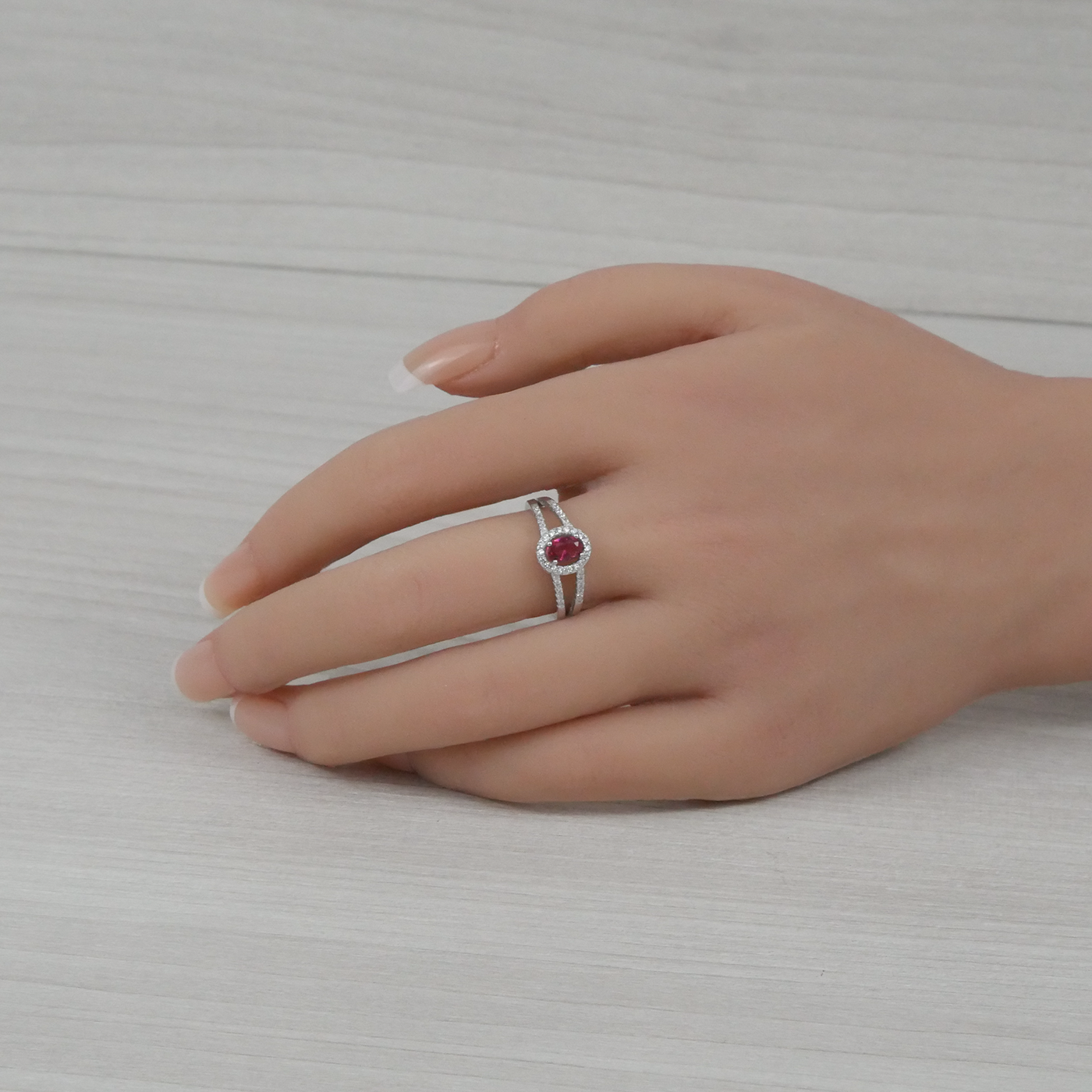 Silver Ruby Zirconia and White Zirconia Ring