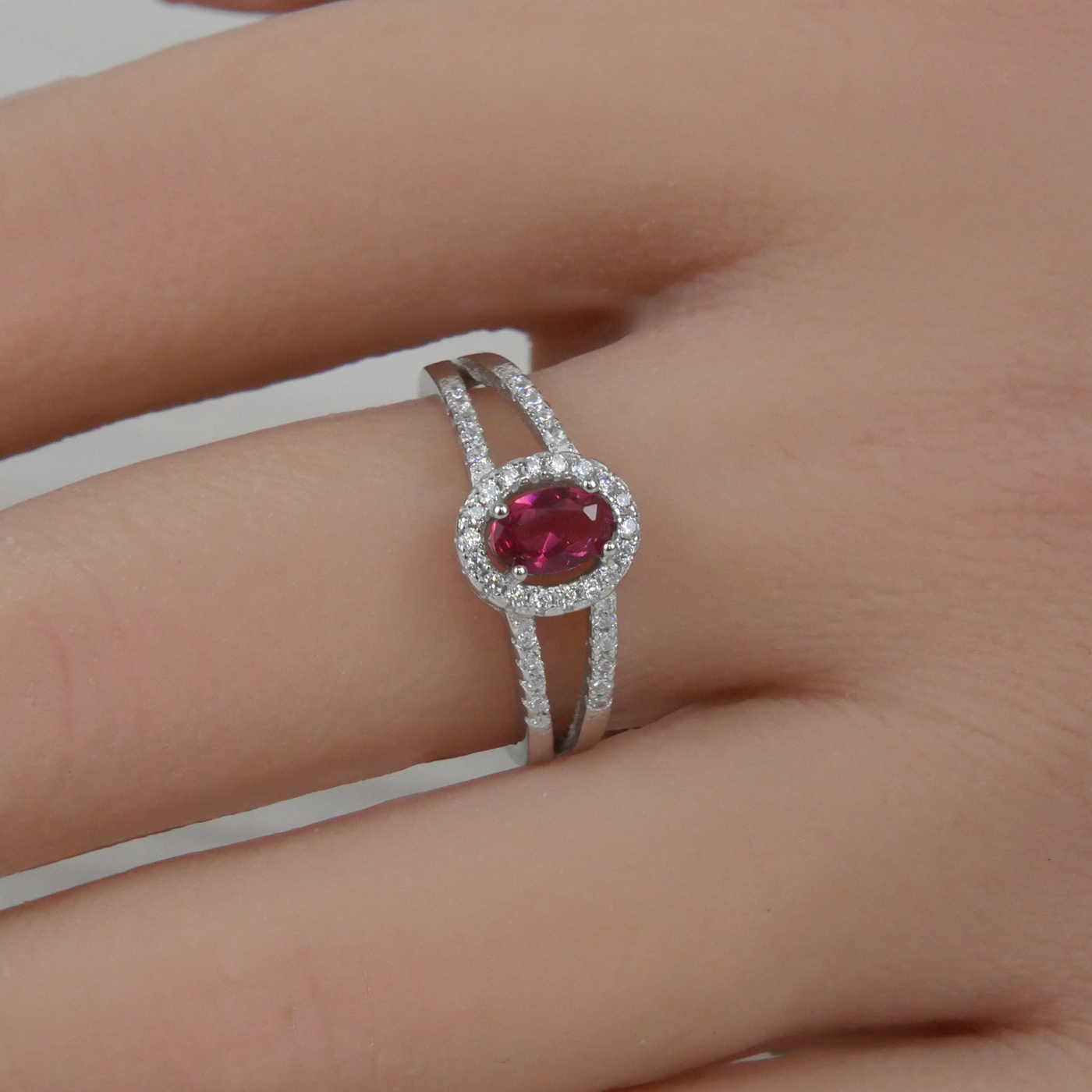 Silver Ruby Zirconia and White Zirconia Ring