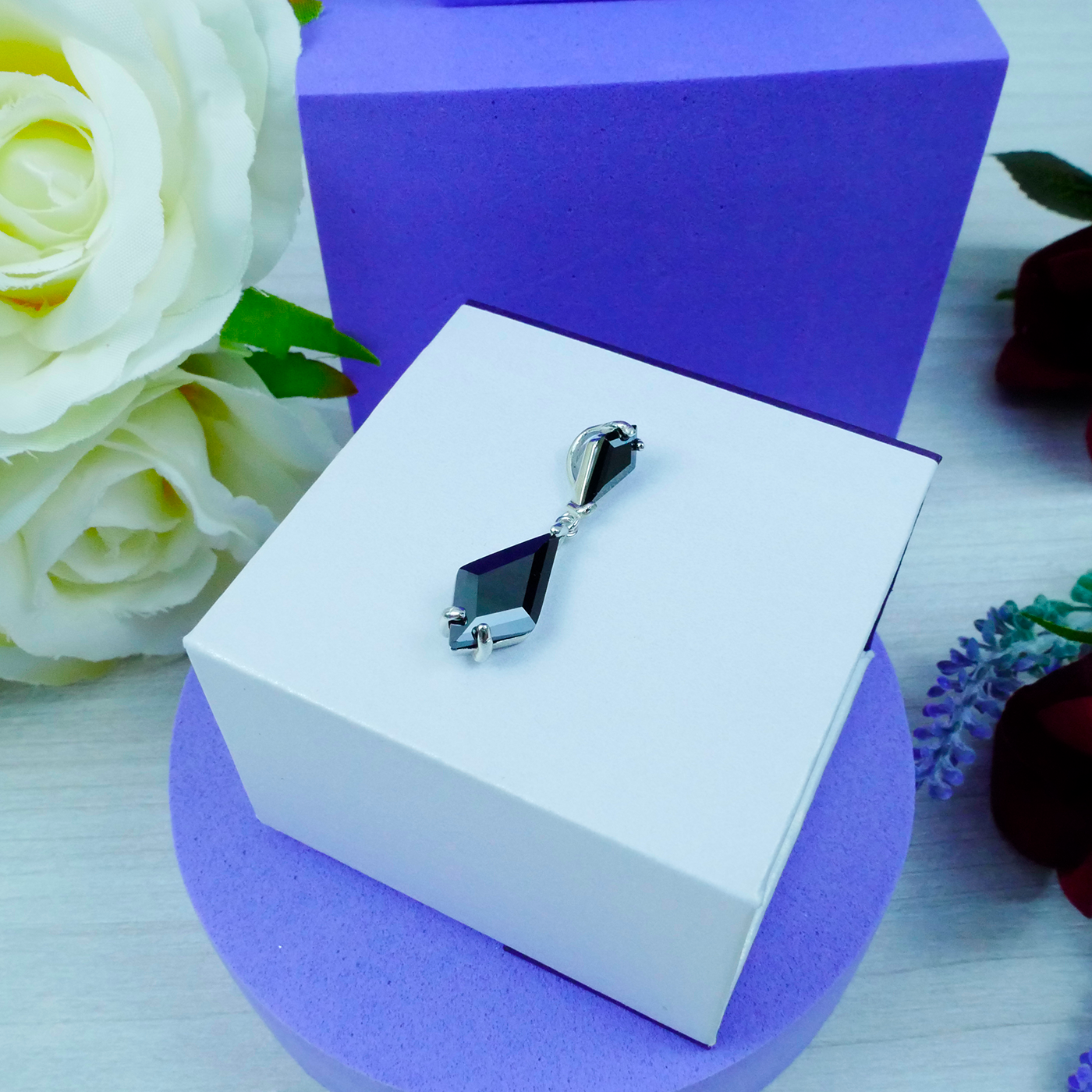 Silver Bridal pendant with Black Zirconia gemstone