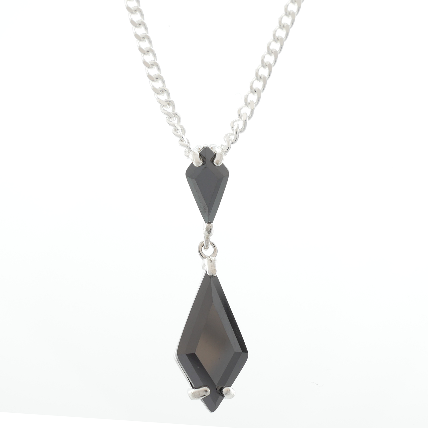 "Bridal" pendant with Black Zirconia gems & chain