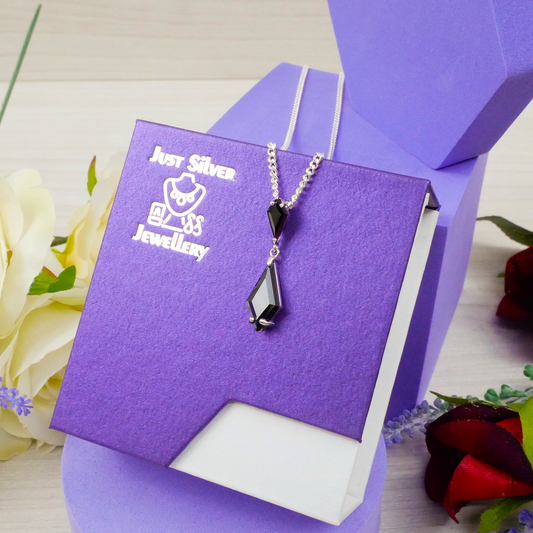 "Bridal" pendant with Black Zirconia gems & chain