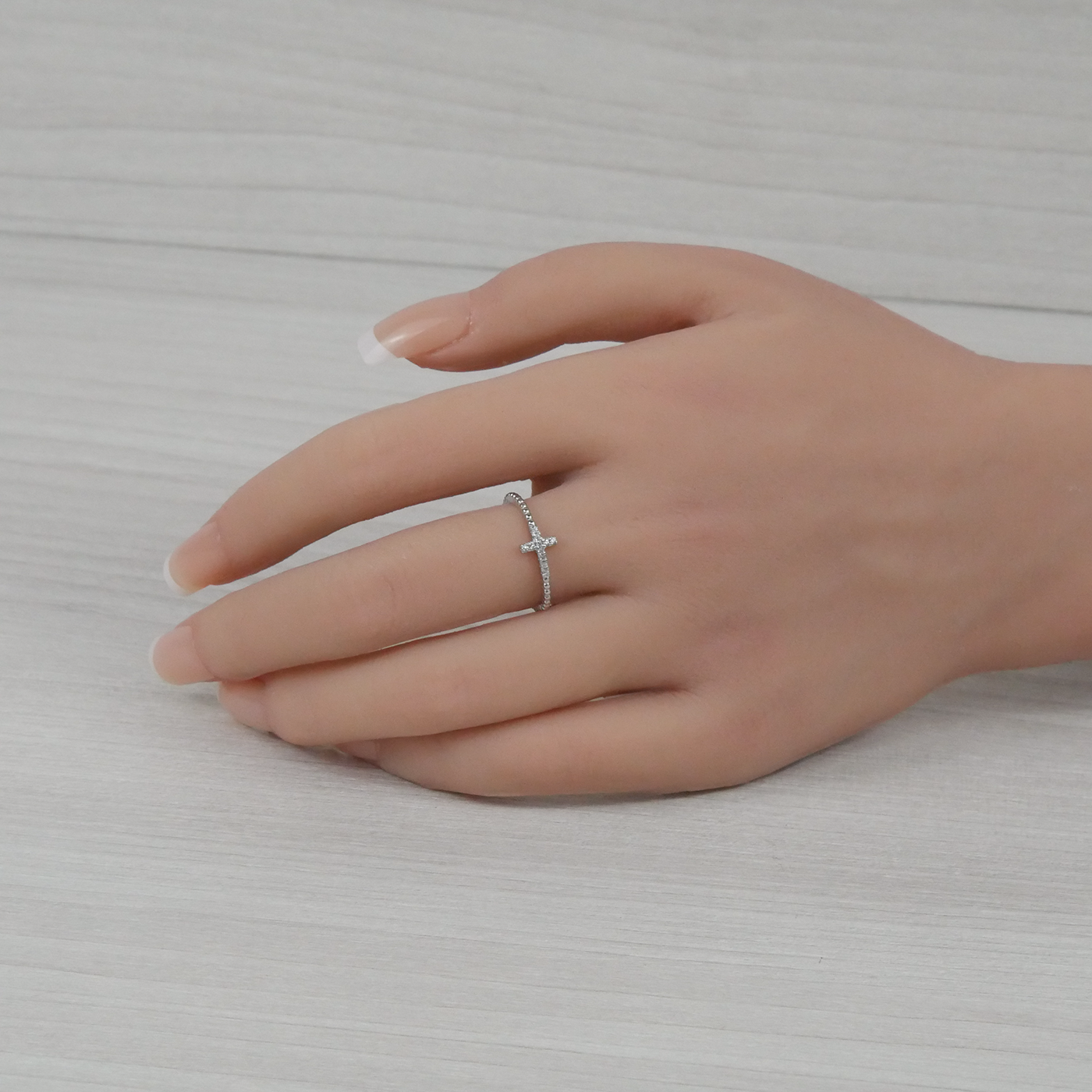 Silver Delicate Zirconia Cross Ring