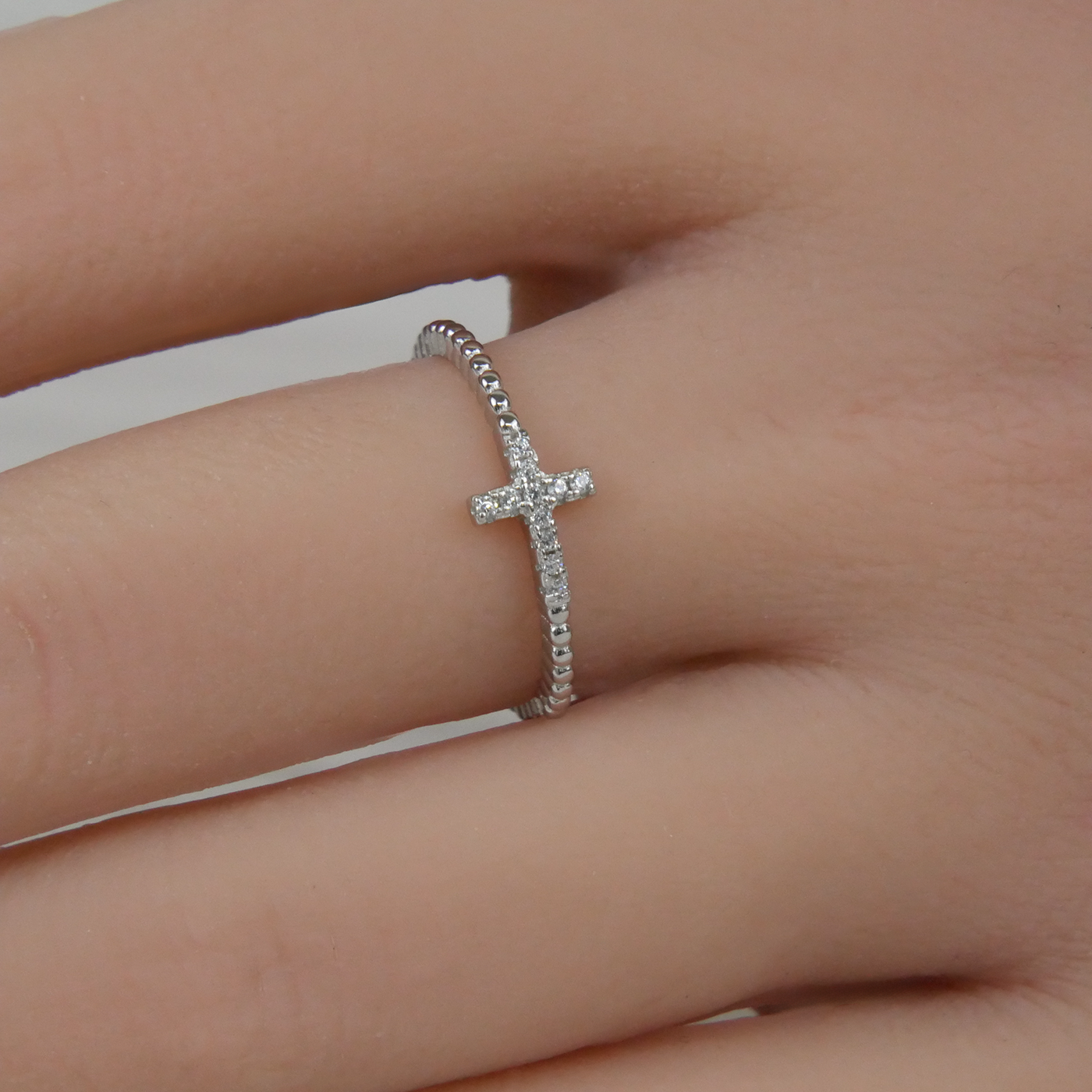 Silver Delicate Zirconia Cross Ring