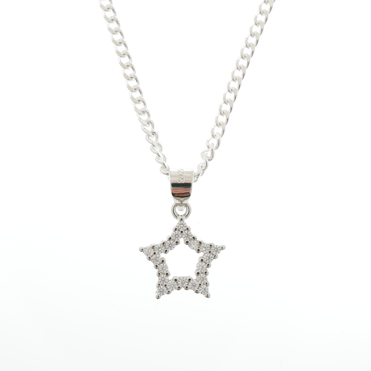 "Star" with white Zirconia gems & chain