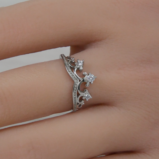 Silver White Zirconia Crown Ring