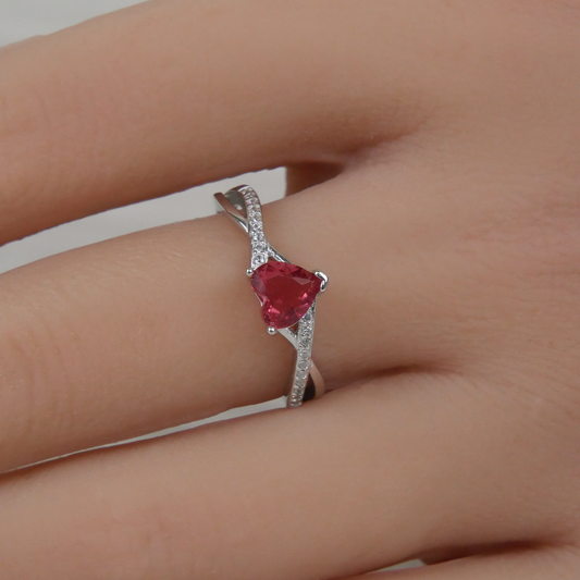 Silver Ruby Zirconia Heart ring