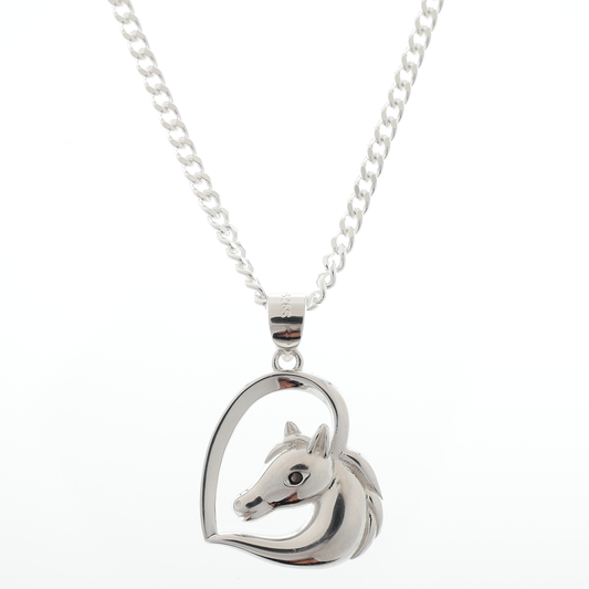 "Horse" Pendant with Black Zirconia Gemstone & chain