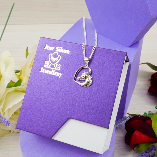 "Horse" Pendant with Black Zirconia Gemstone & chain