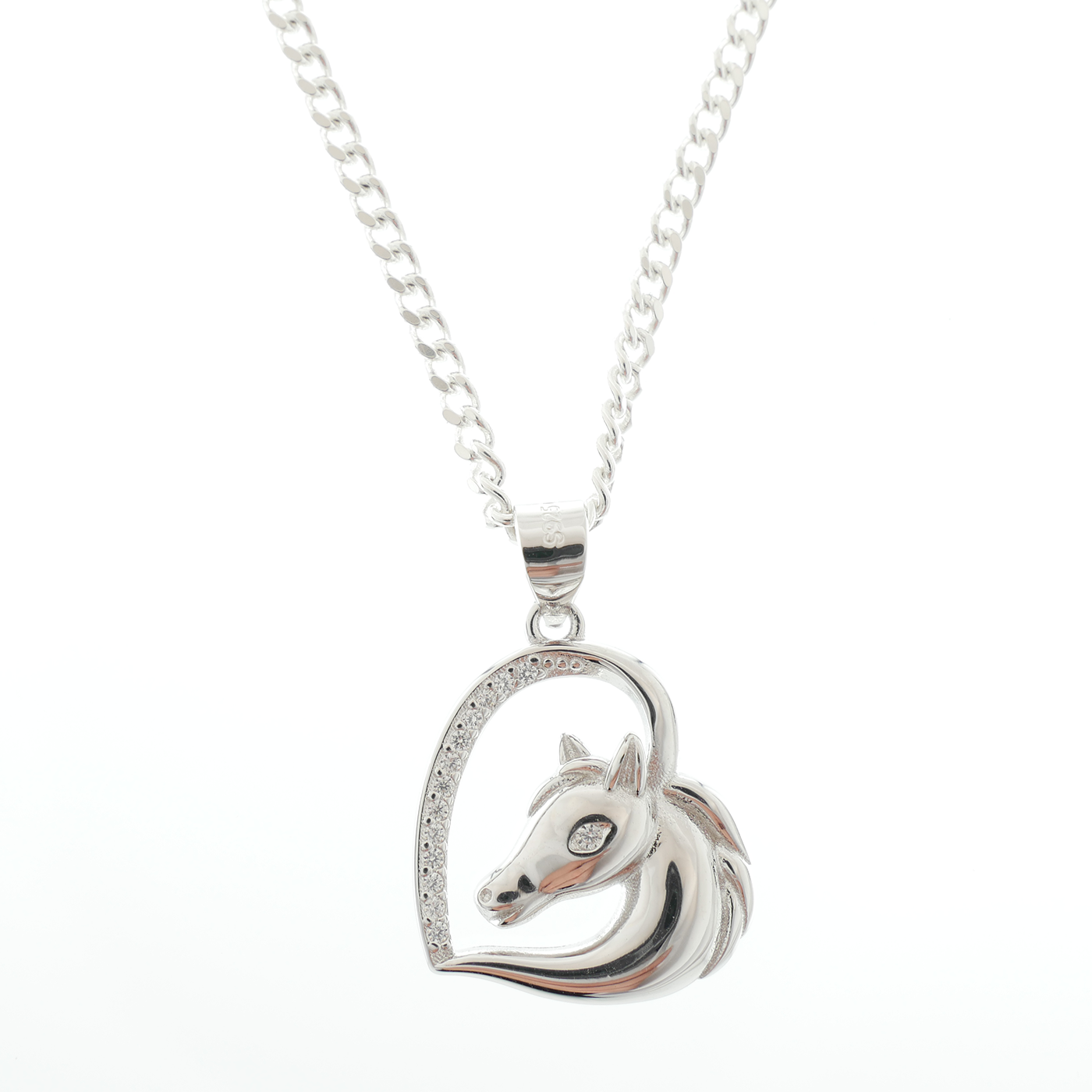 "Horse" Pendant with white zirconia's & chain