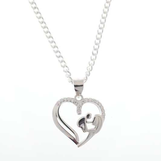"Mother & Child" white Zirconia pendant & chain