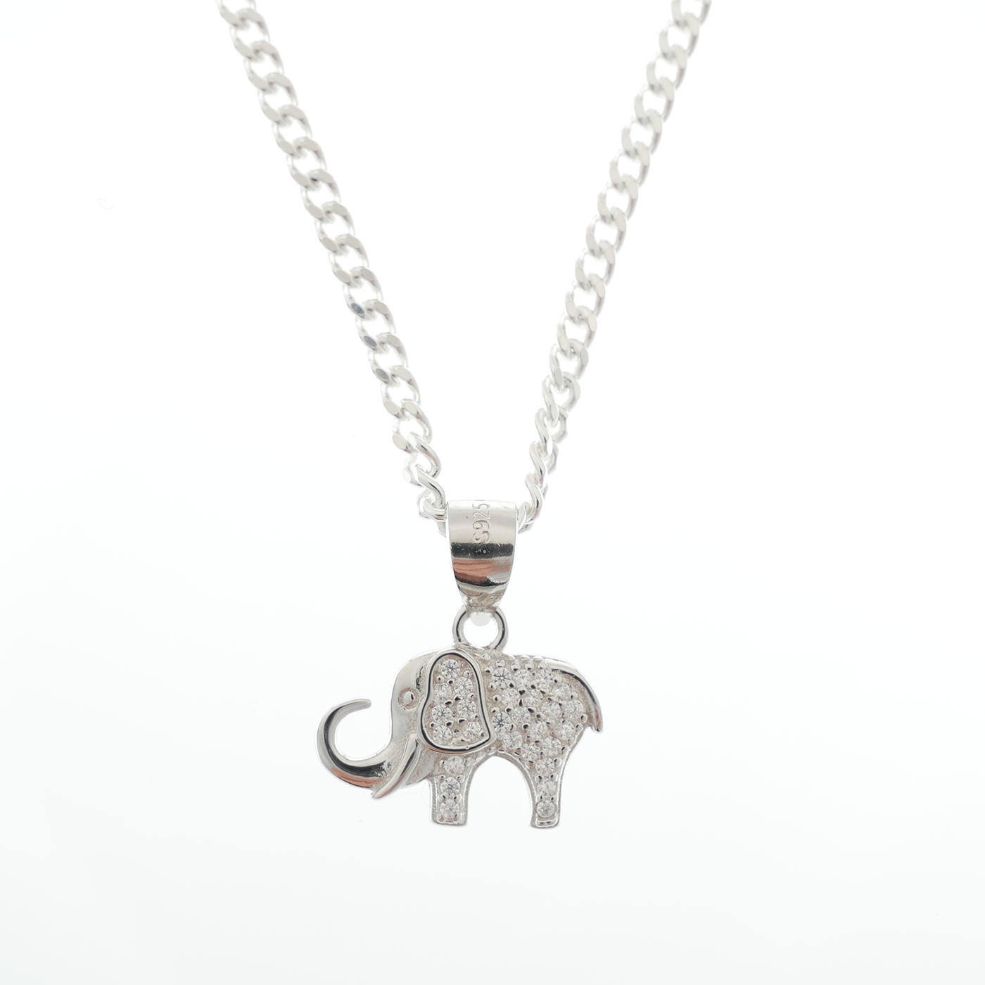 "Elephant" White Zirconia Gemstones & chain