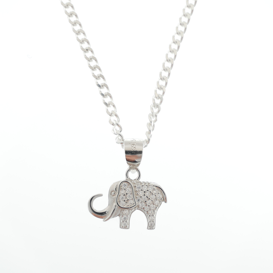 "Elephant" White Zirconia Gemstones & chain