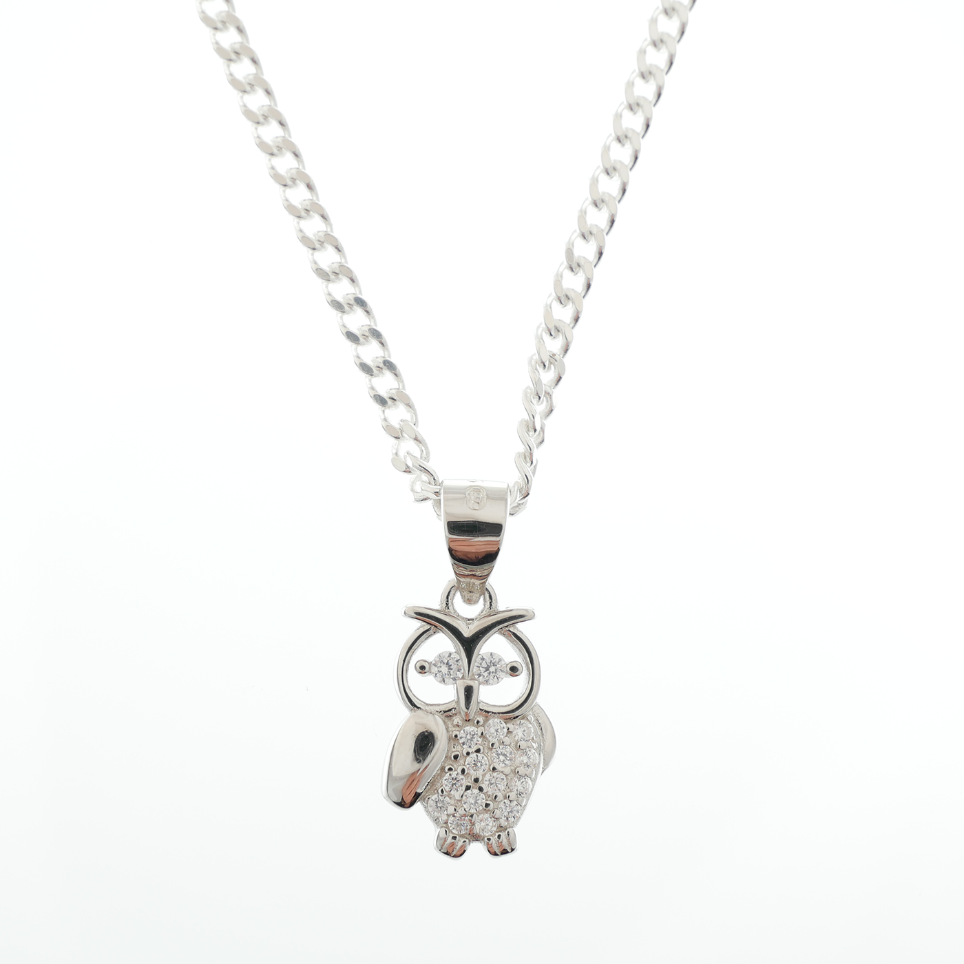 "Owl" White Zirconia Gemstones & chain