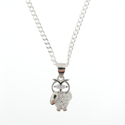 "Owl" White Zirconia Gemstones & chain