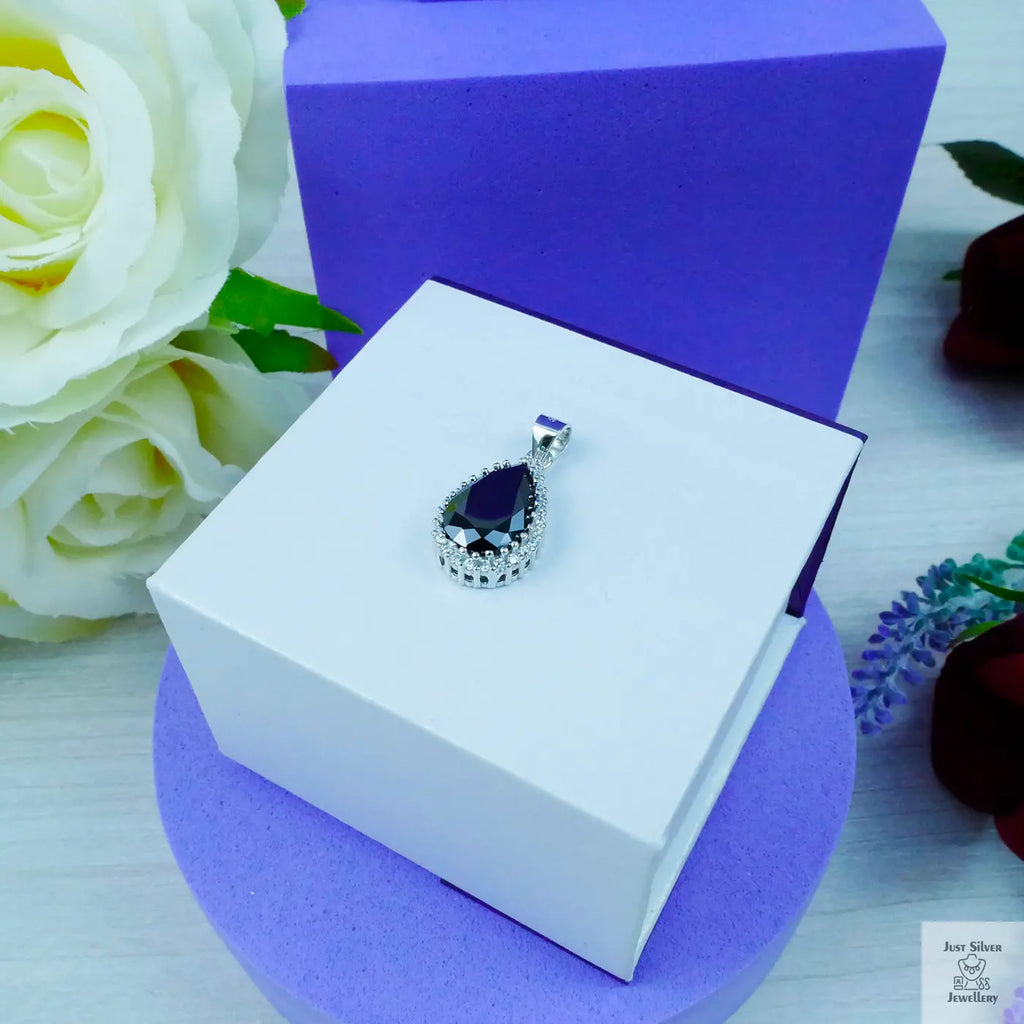Silver "Pear Cut" Black Zirconia & White Zirconia Gems Just Silver Jewellery