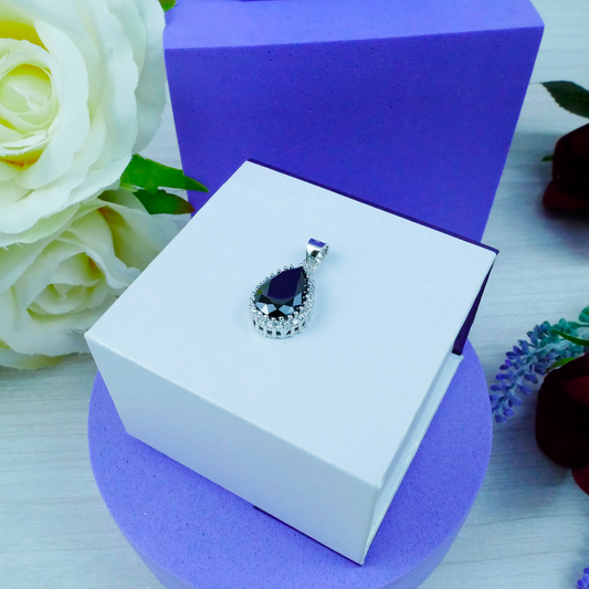 Silver "Pear Cut" Black Zirconia & White Zirconia Gems