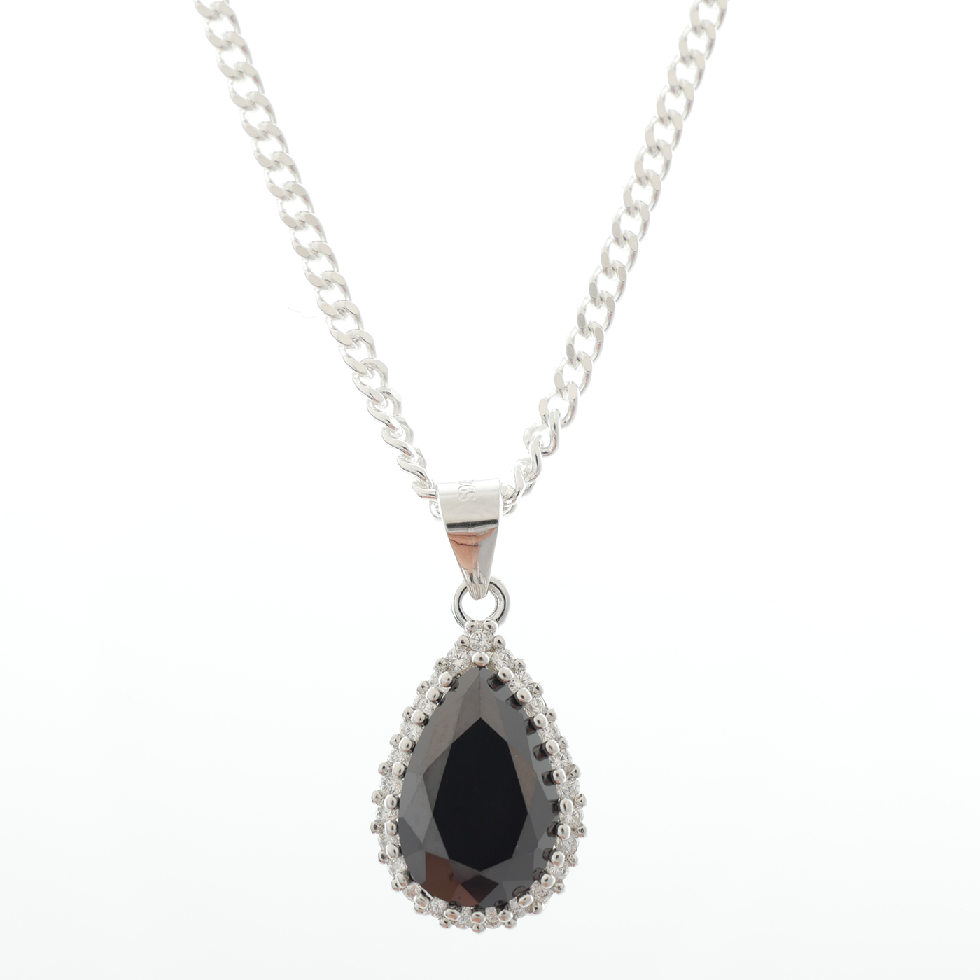 "Pear Cut" Black Zirconia & White Zirconia Gems & chain