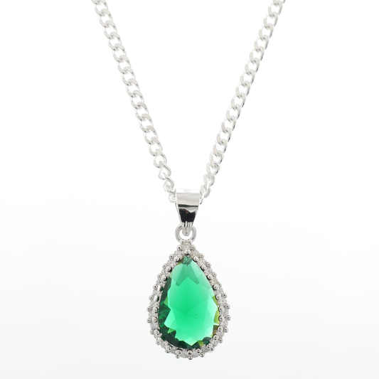 "Pear Cut" Emerald Zirconia & White Zirconia Gems & chain