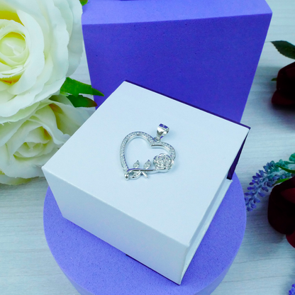 Silver Heart & Rose White Zirconia pendant Just Silver Jewellery