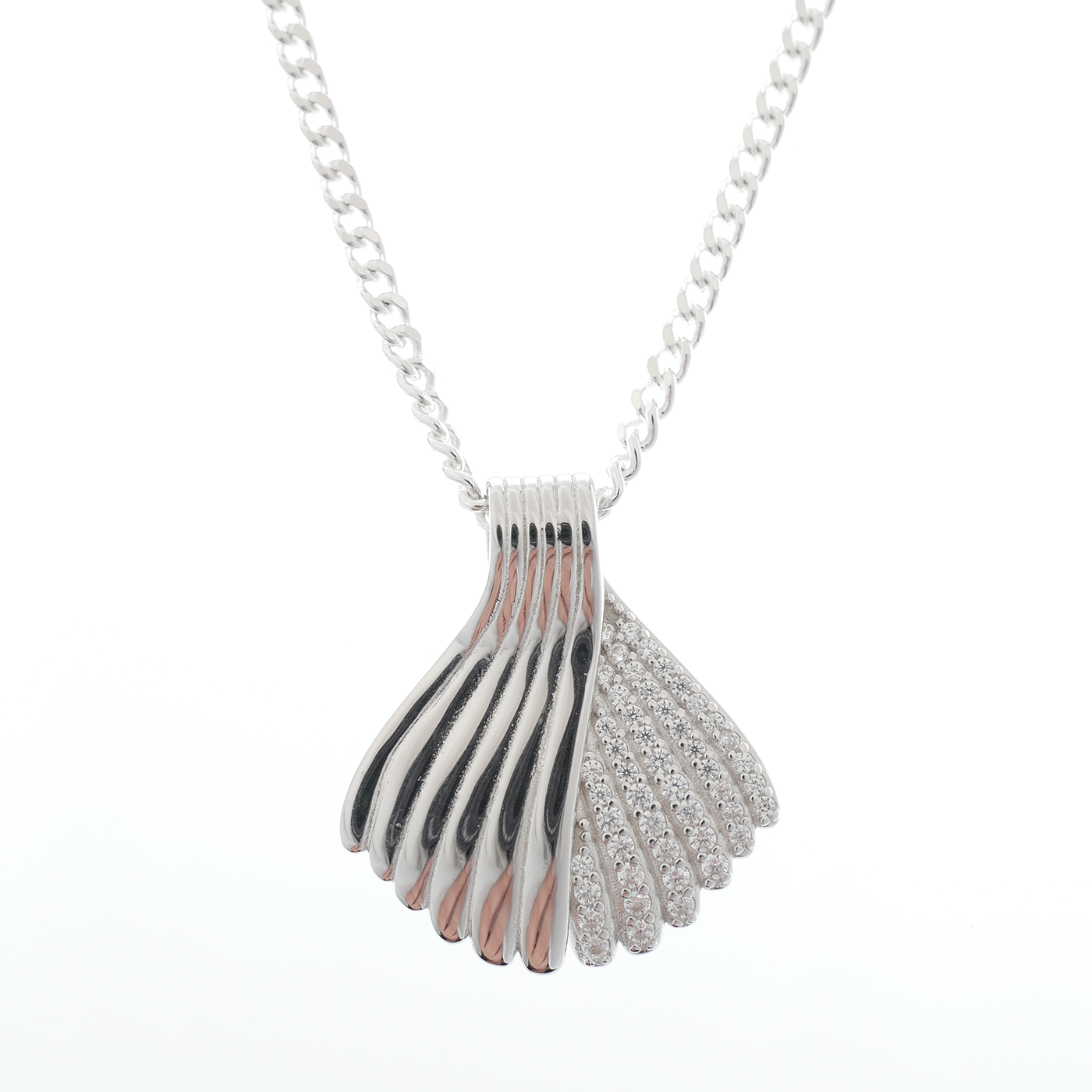 "Mermaids Tale" with white Zirconia pendant & chain