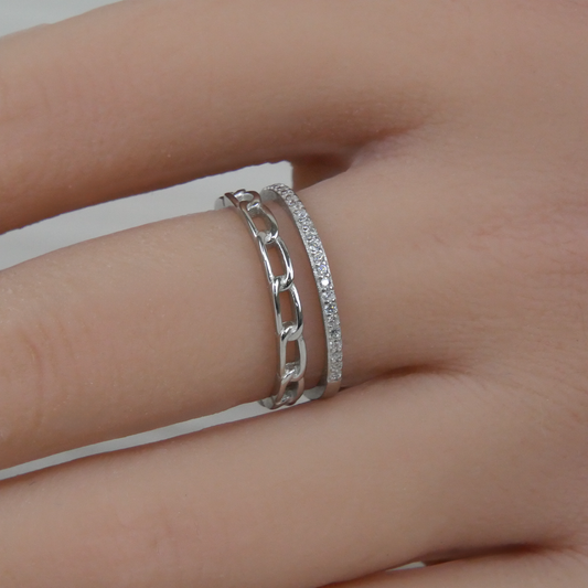 Silver Chain & Zirconia split ring