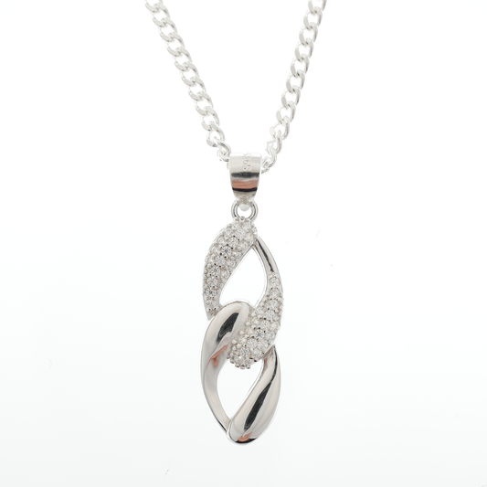 "2 Loops" white Zirconia pendant & chain