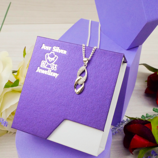 "2 Loops" white Zirconia pendant & chain