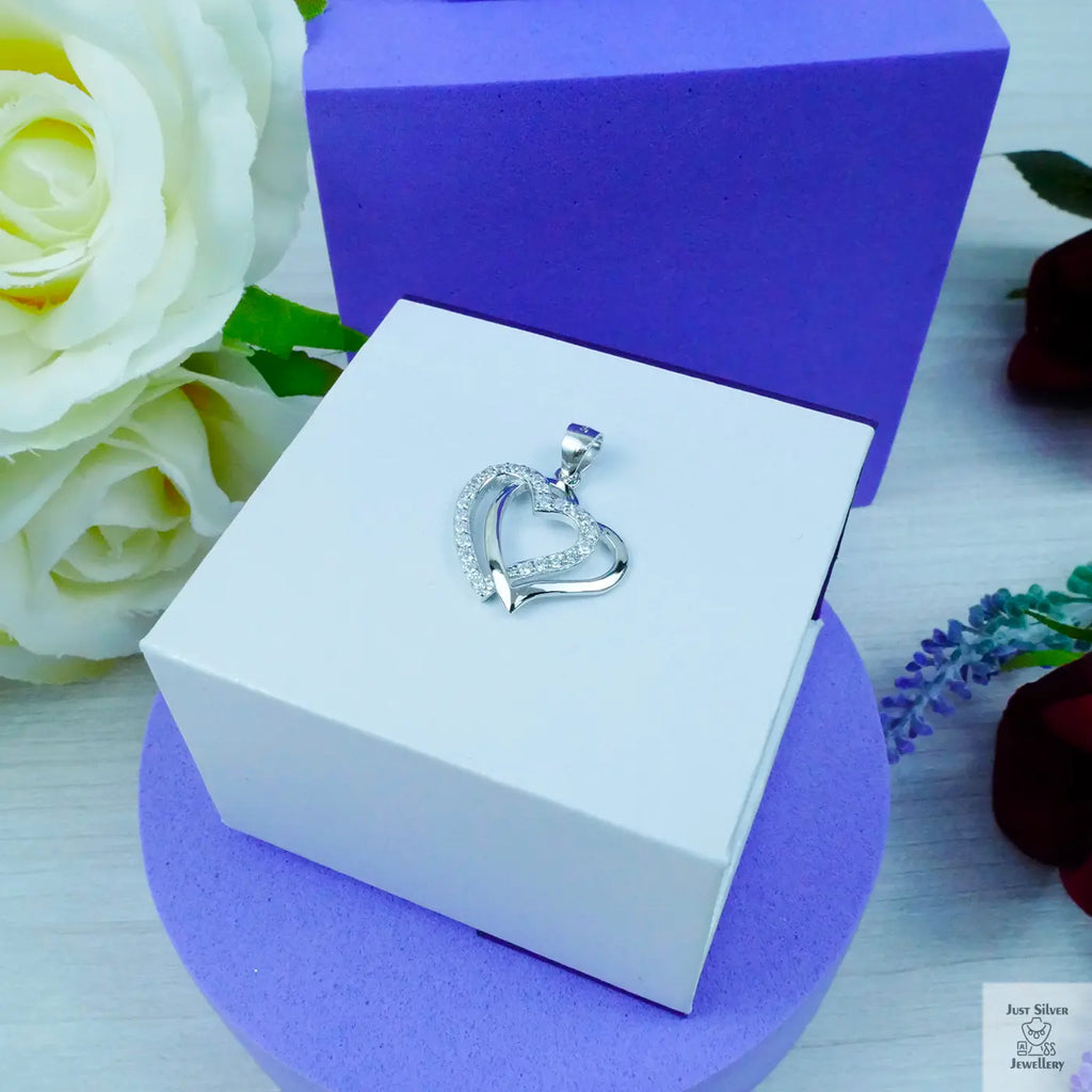 Silver "Twin Hearts Together" Zirconia pendant Just Silver Jewellery